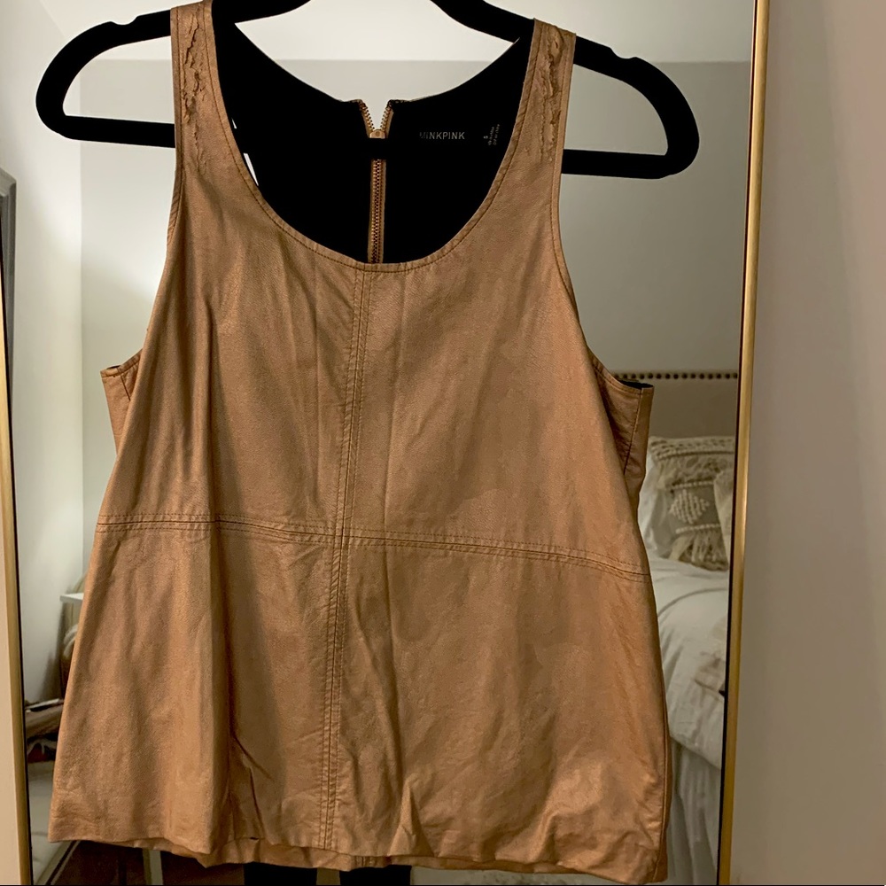 Gold Leather Racerback Tank with Zipper